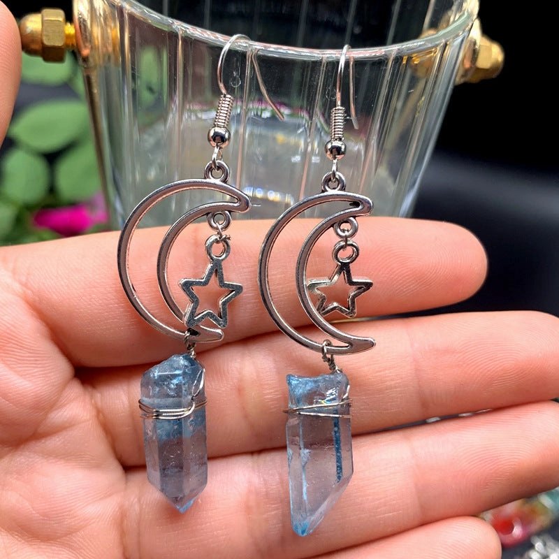 Wholesale Natural Crystal Pentagram Alloy Earrings
