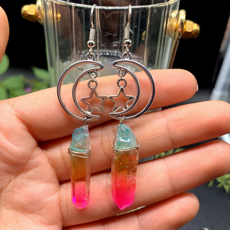 Wholesale Natural Crystal Pentagram Alloy Earrings