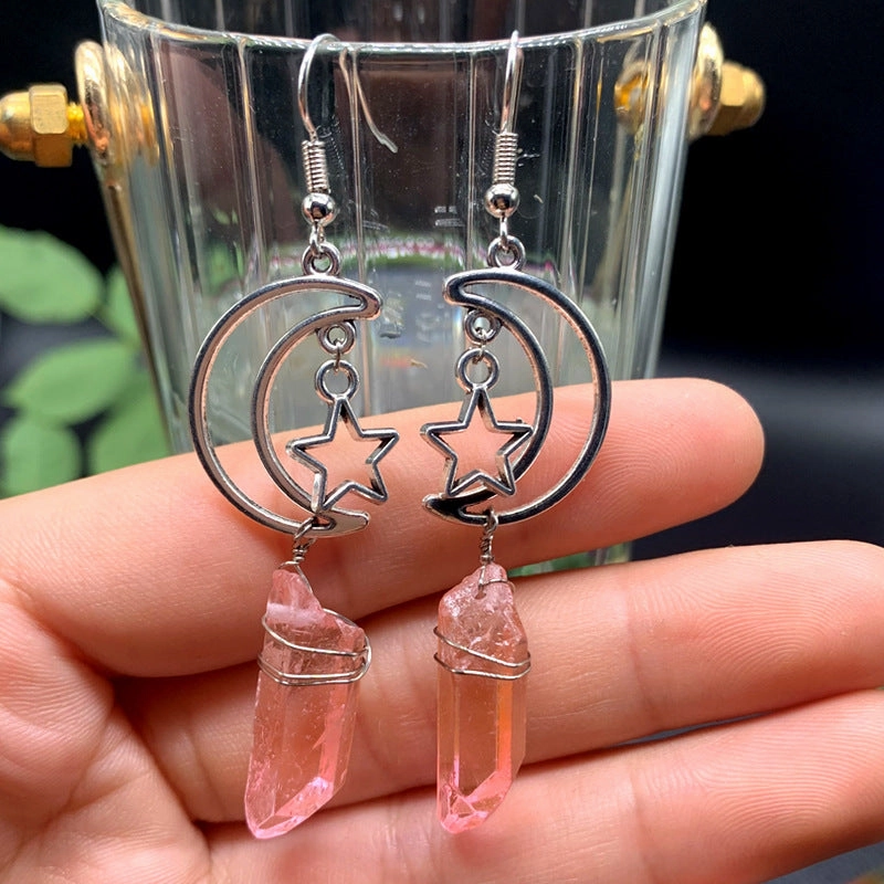 Wholesale Natural Crystal Pentagram Alloy Earrings