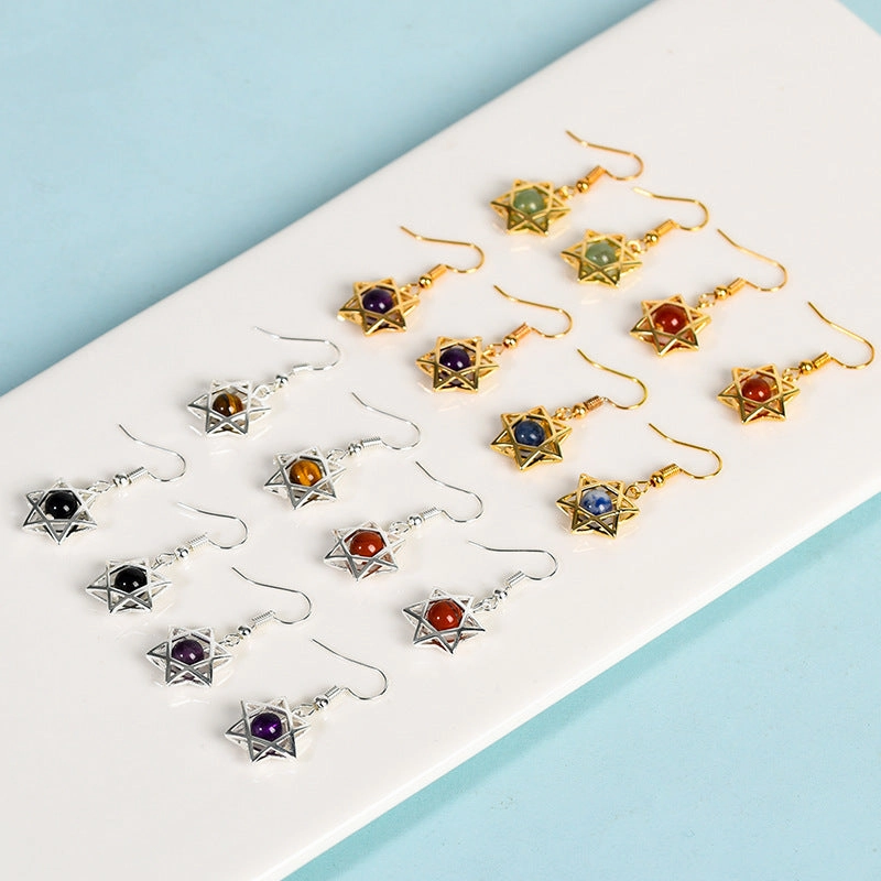 Wholesale Natural Crystal Rough Stone Cute Six-pointed Star Earrings