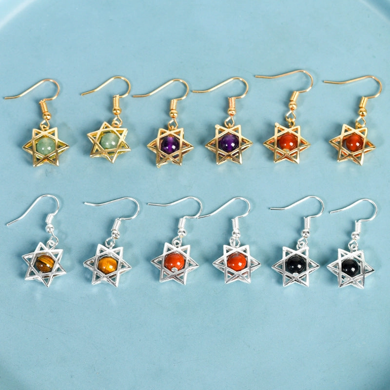 Wholesale Natural Crystal Rough Stone Cute Six-pointed Star Earrings