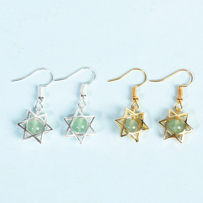 Wholesale Natural Crystal Rough Stone Cute Six-pointed Star Earrings