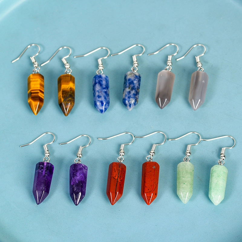Wholesale Natural Cute Crystal Hexagonal Prism Earrings