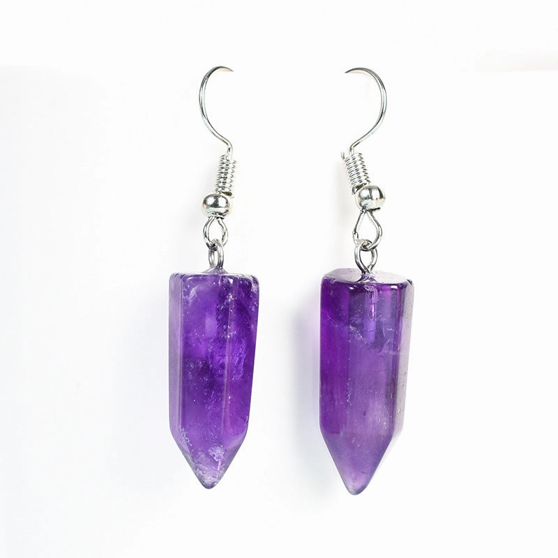Wholesale Natural Cute Crystal Hexagonal Prism Earrings