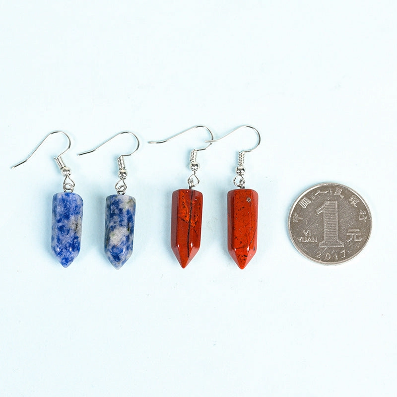Wholesale Natural Cute Crystal Hexagonal Prism Earrings