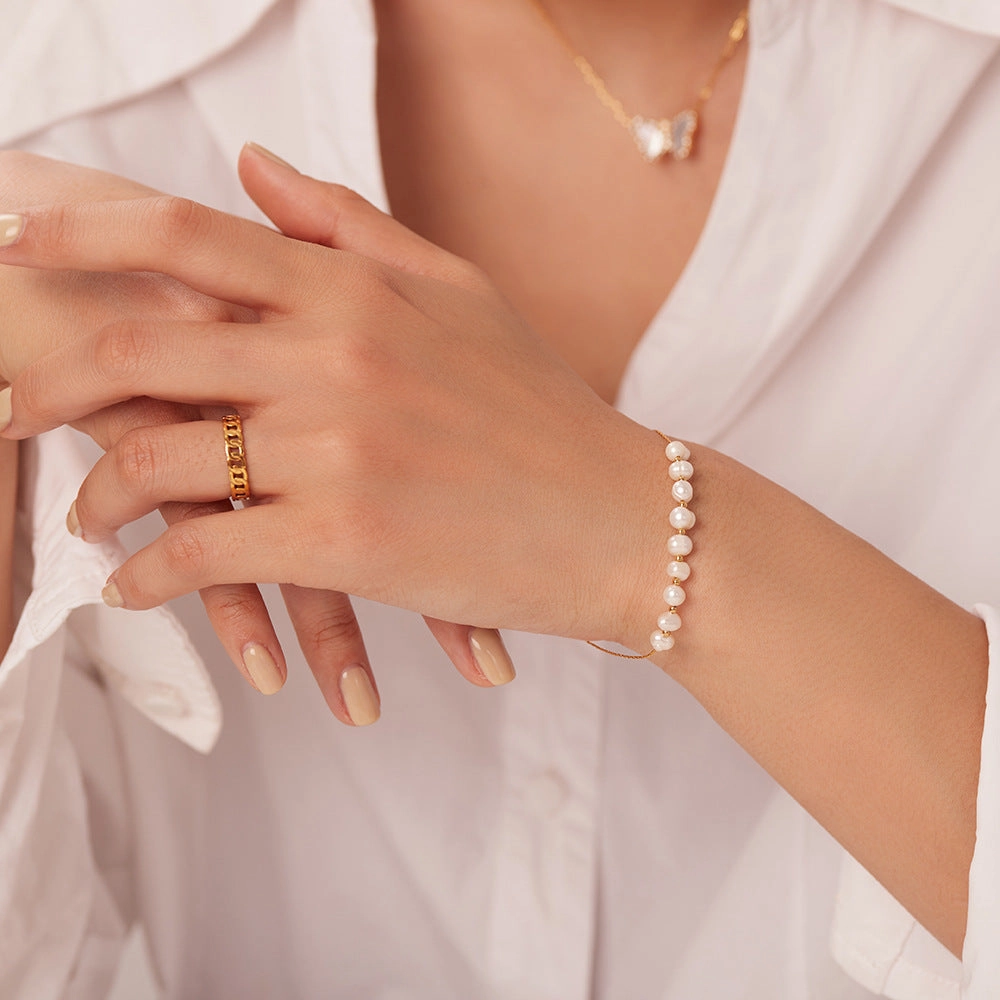 Wholesale Natural Freshwater Pearl Stainless Steel Bracelet