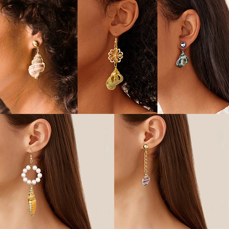 Wholesale Natural Pearl Seashell Conch Earrings