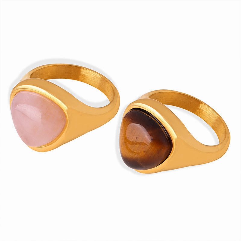 Wholesale Natural rose quartz natural tiger eye vintage titanium steel ring