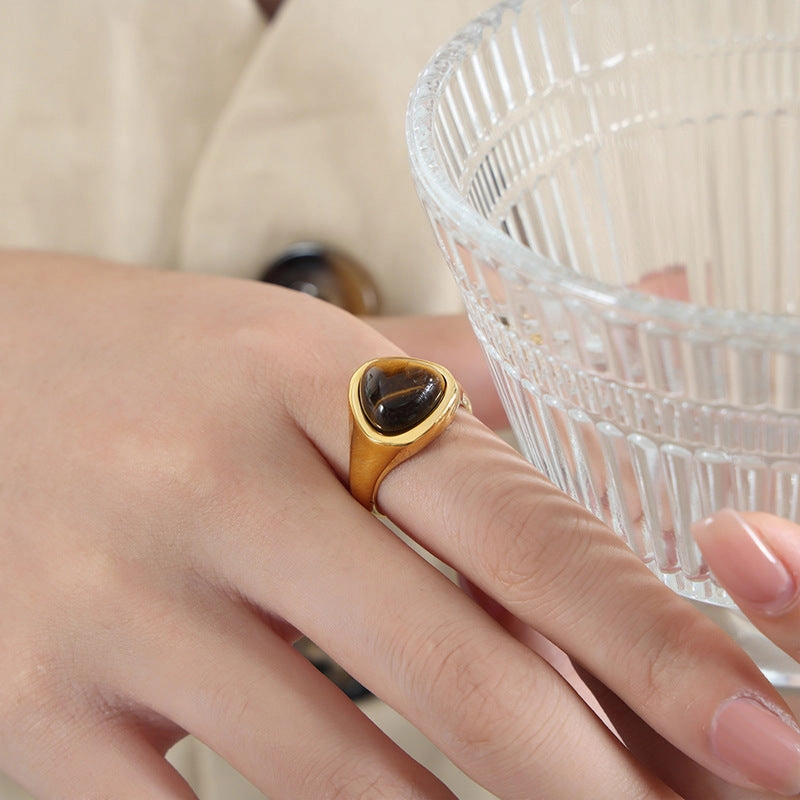 Wholesale Natural rose quartz natural tiger eye vintage titanium steel ring