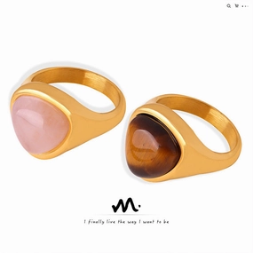 Wholesale Natural rose quartz natural tiger eye vintage titanium steel ring
