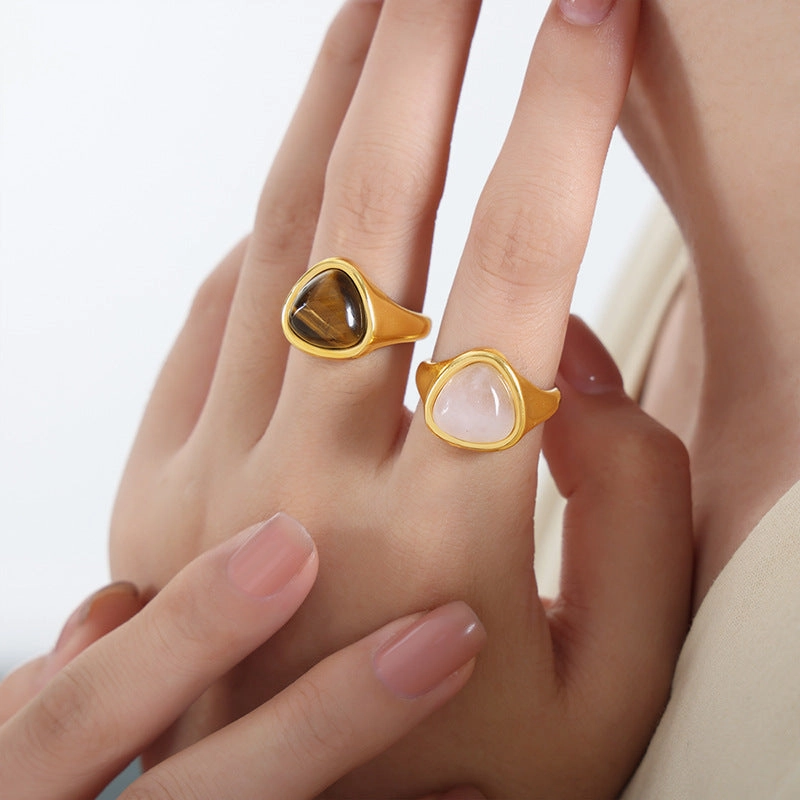 Wholesale Natural rose quartz natural tiger eye vintage titanium steel ring