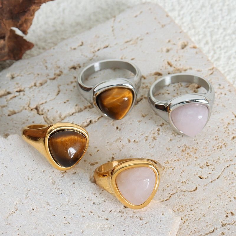 Wholesale Natural rose quartz natural tiger eye vintage titanium steel ring