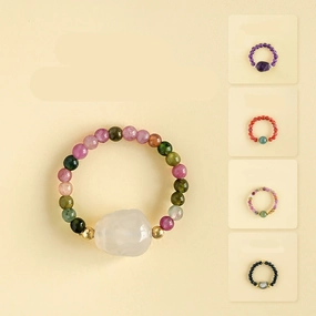 Wholesale Natural South Red Jade Agate Pearl Garnet Amethyst Ring