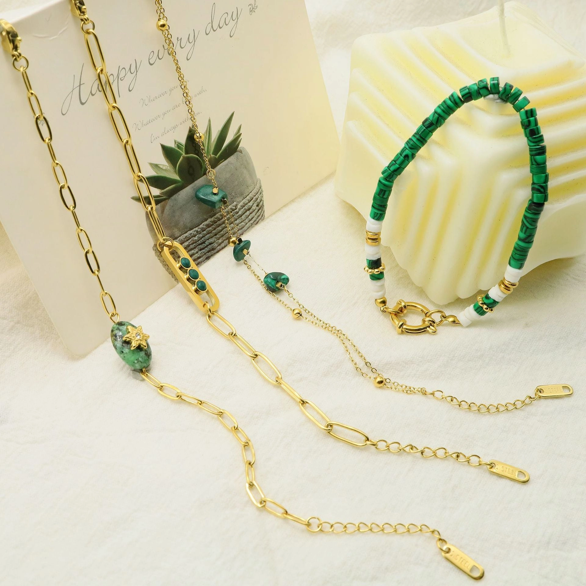 Wholesale Natural Stone All-around Titanium Steel Bracelet