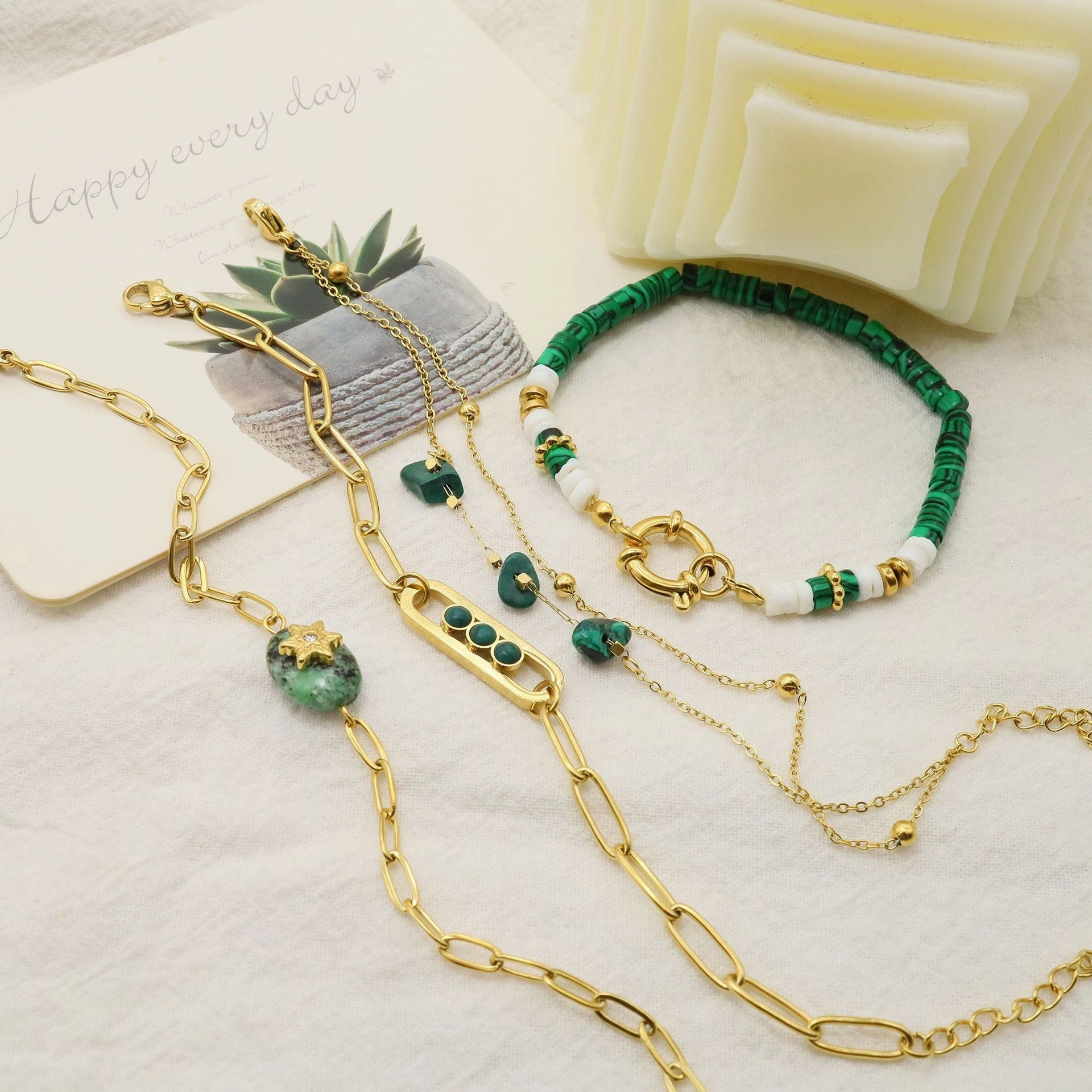 Wholesale Natural Stone All-around Titanium Steel Bracelet