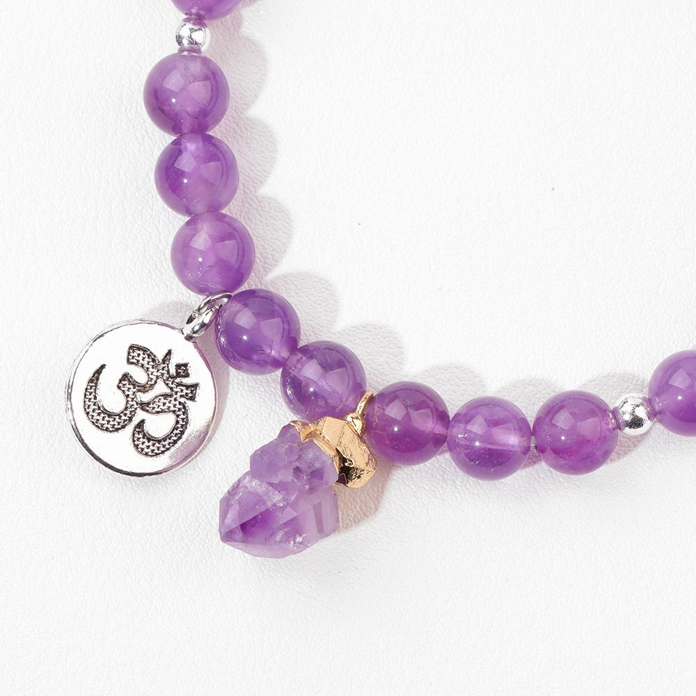 Wholesale Natural Stone Amethyst Beads Pendant Alloy Accessories Bracelet