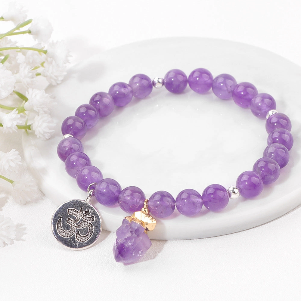 Wholesale Natural Stone Amethyst Beads Pendant Alloy Accessories Bracelet