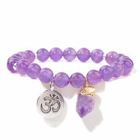 Wholesale Natural Stone Amethyst Beads Pendant Alloy Accessories Bracelet