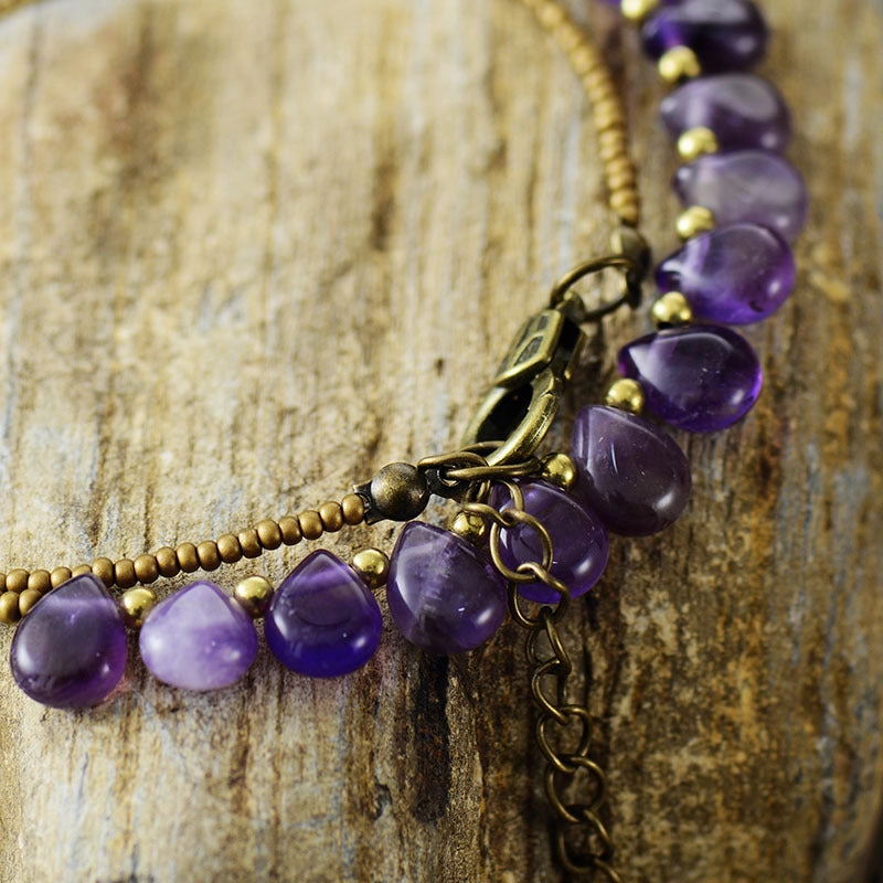 Wholesale Natural Stone Amethyst Pendant Water Drop Rice Beads Clavicle Necklace