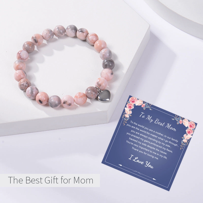 Wholesale Natural Stone Beaded Crystal Pink Zebra Stone Bracelet