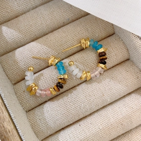 Wholesale Natural Stone Beads Gold-plated Silver Needle Earrings