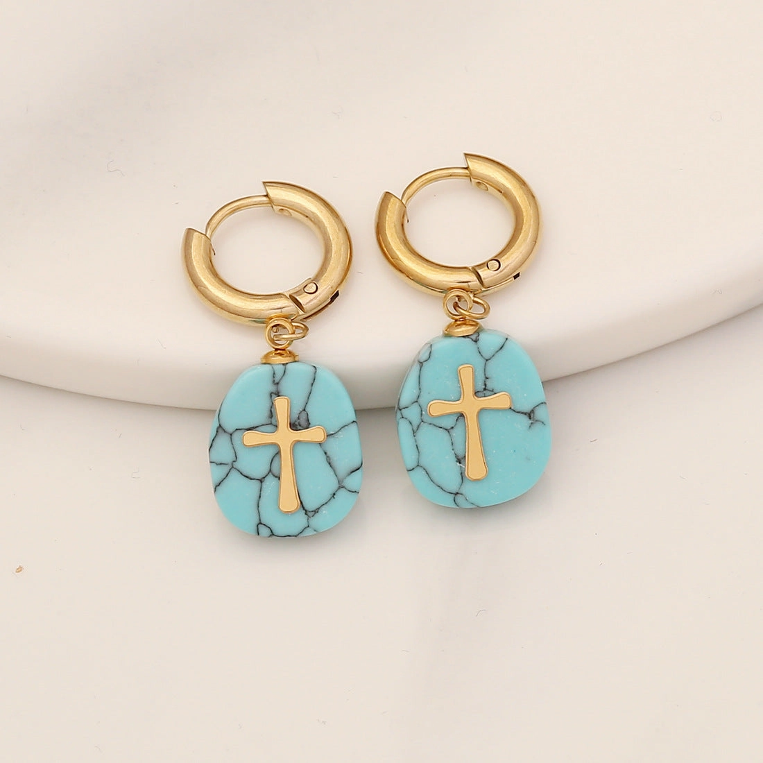 Wholesale Natural Stone Cross Stainless Steel Earrings