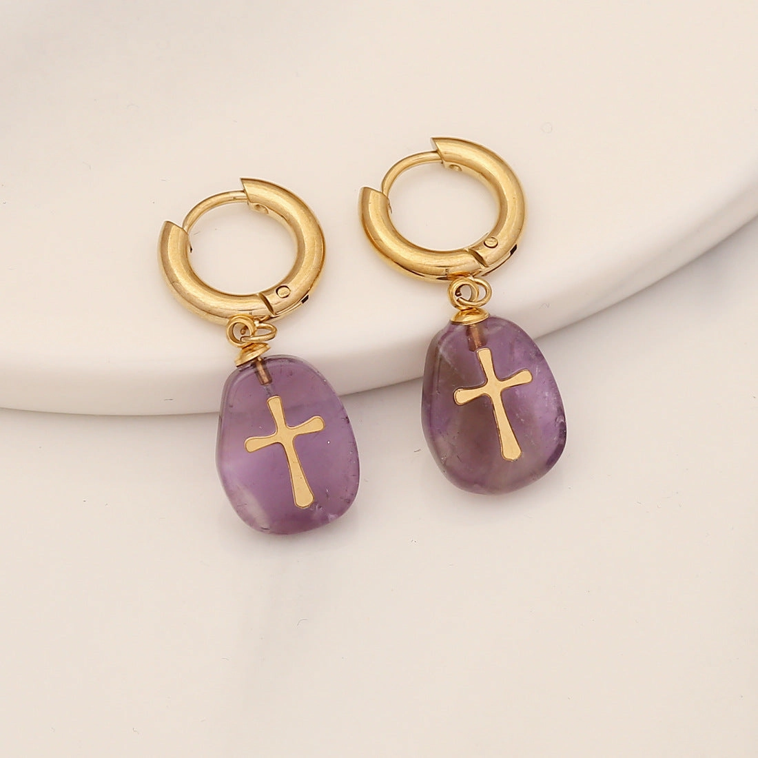 Wholesale Natural Stone Cross Stainless Steel Earrings