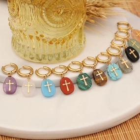 Wholesale Natural Stone Cross Stainless Steel Earrings