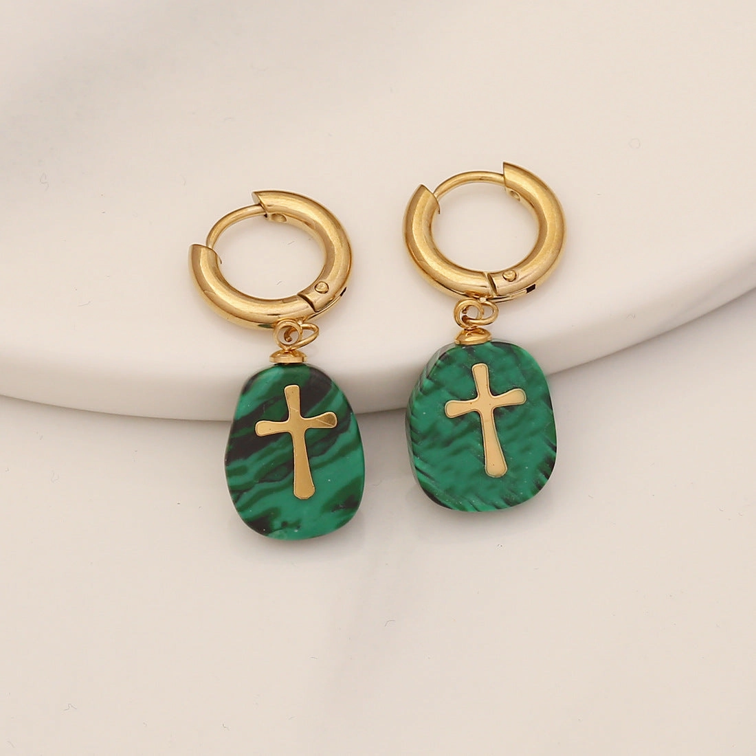 Wholesale Natural Stone Cross Stainless Steel Earrings