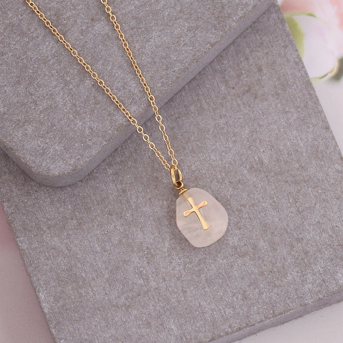 Wholesale Natural Stone Crosses Stainless Steel Necklaces