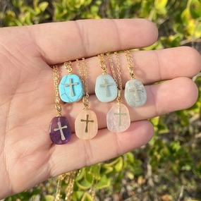Wholesale Natural Stone Crosses Stainless Steel Necklaces