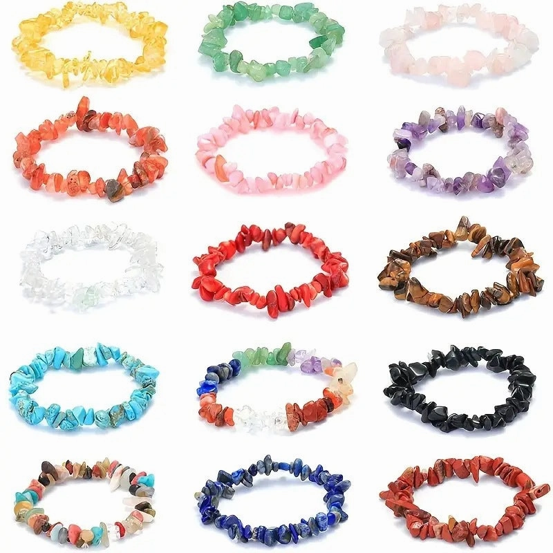 Wholesale natural stone crystal agate colorful gravel elastic bracelet