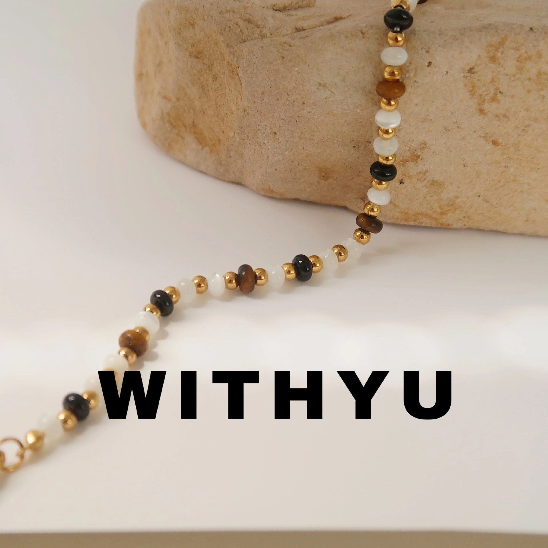 Wholesale Natural Stone Crystal Black and White Color Beaded Titanium Steel Necklace