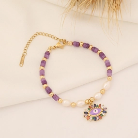 Wholesale Natural Stone Eye Pearl Copper Bracelet