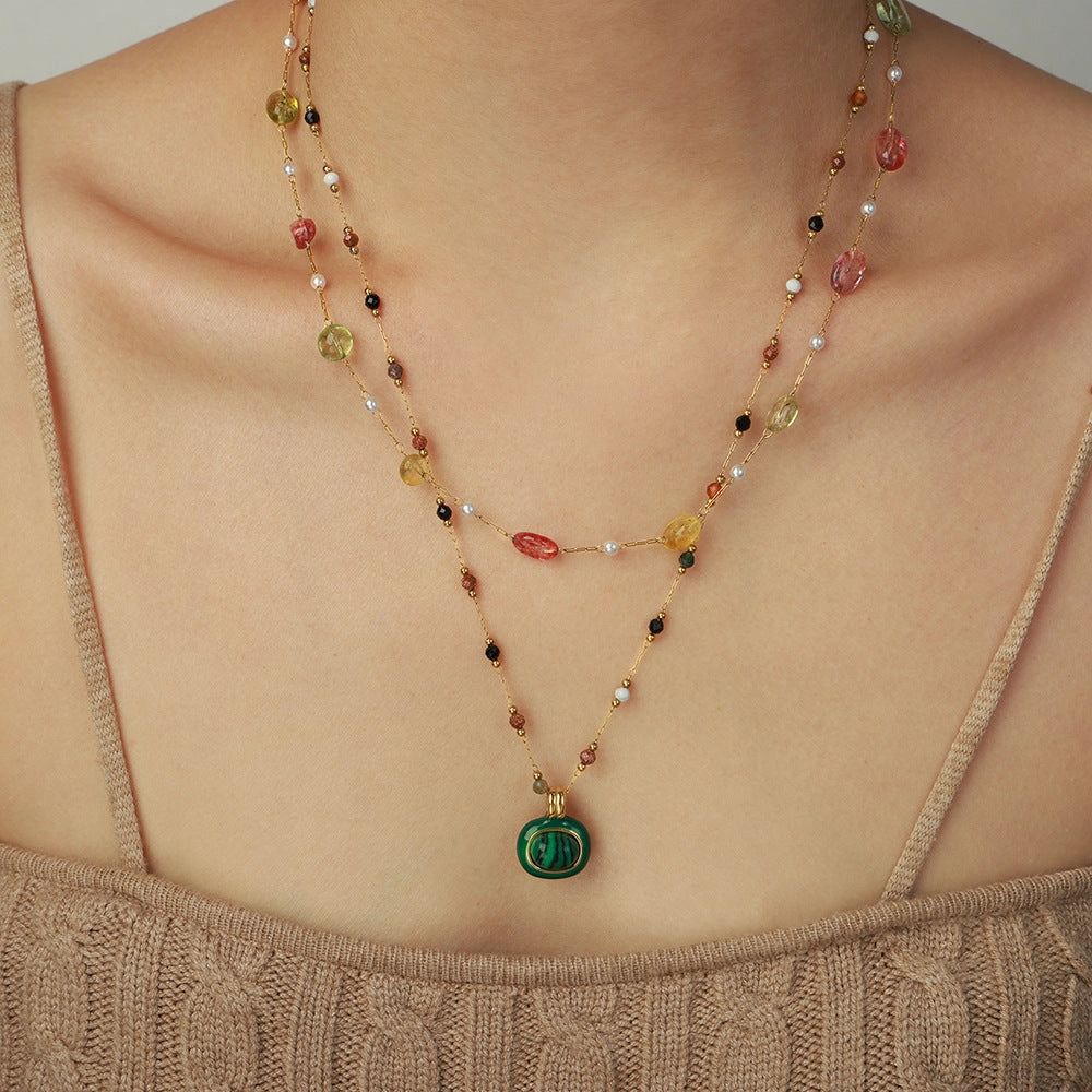 Wholesale Natural Stone Handmade Beaded Titanium Steel Necklaces