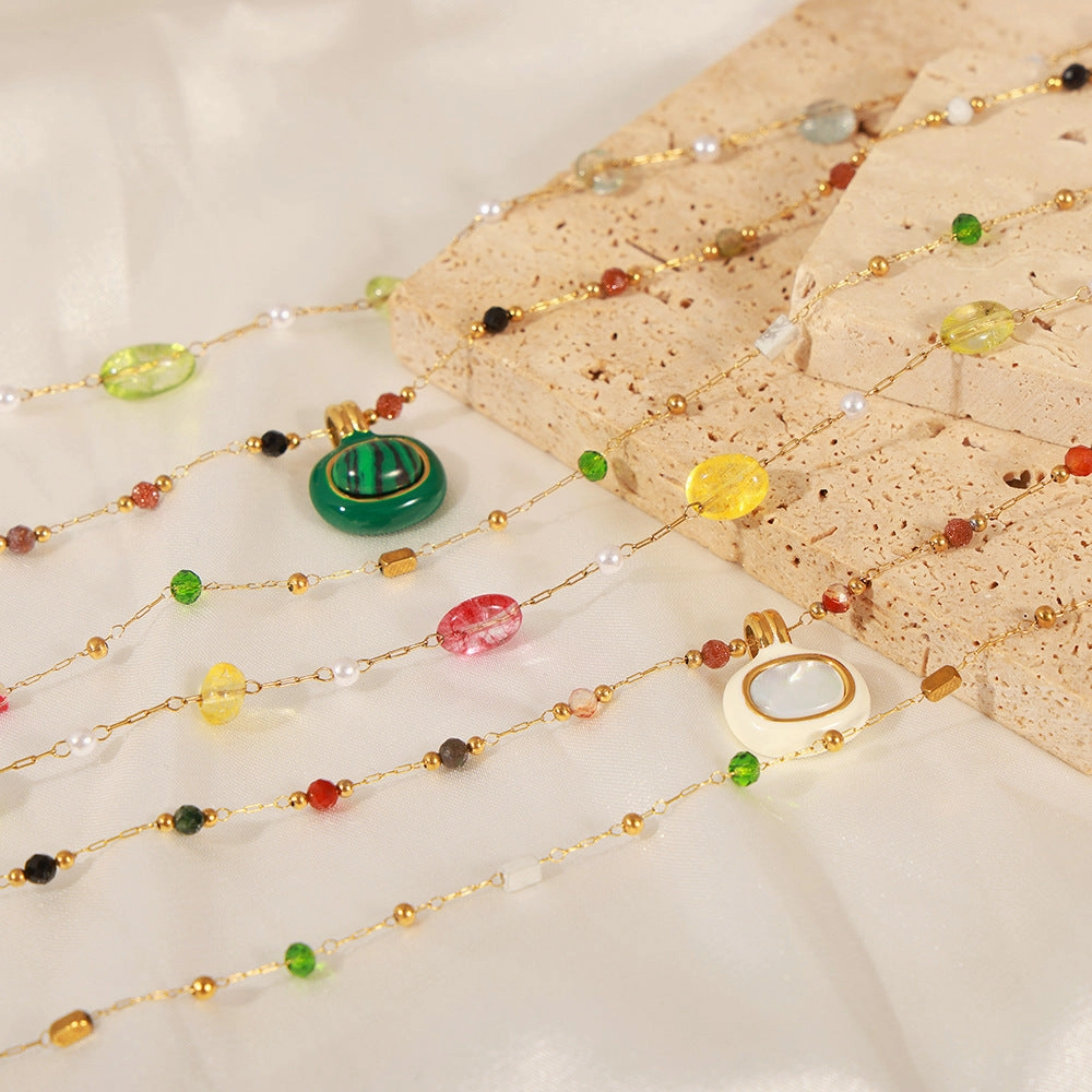 Wholesale Natural Stone Handmade Beaded Titanium Steel Necklaces