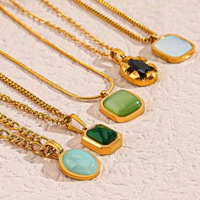 Wholesale Natural Stone Inlaid Stainless Steel Necklace