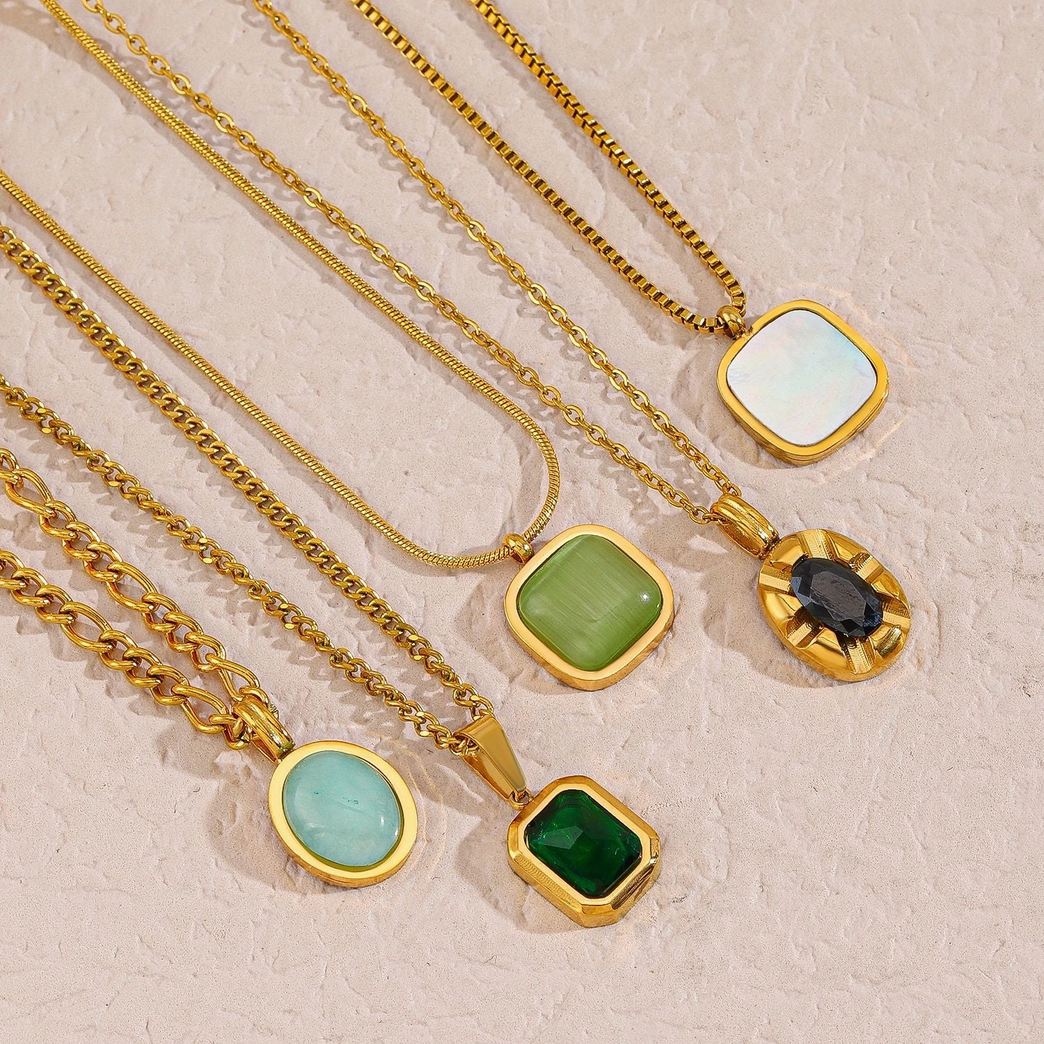 Wholesale Natural Stone Inlaid Stainless Steel Necklace