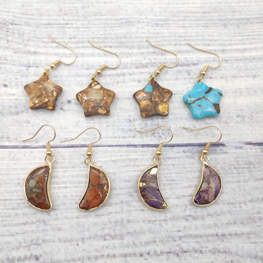 Wholesale Natural Stone Moon Star Earrings