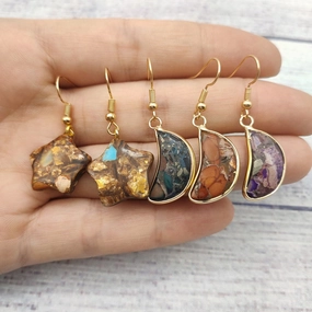 Wholesale Natural Stone Moon Star Earrings