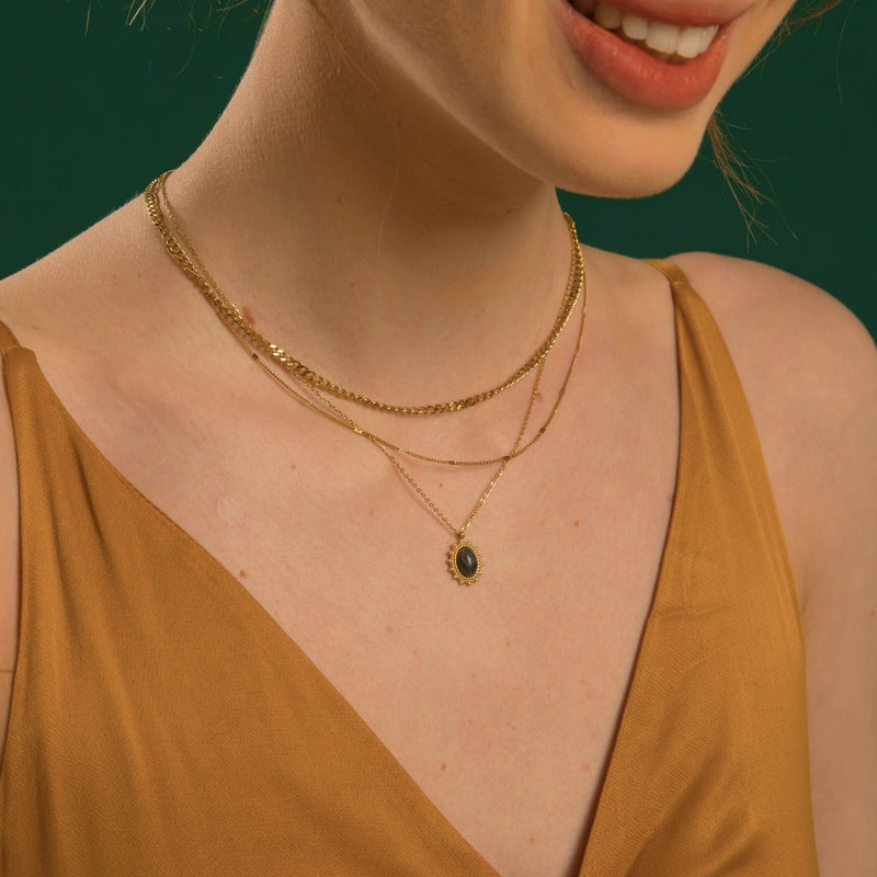 Wholesale Natural Stone Pendant Stainless Steel Necklace