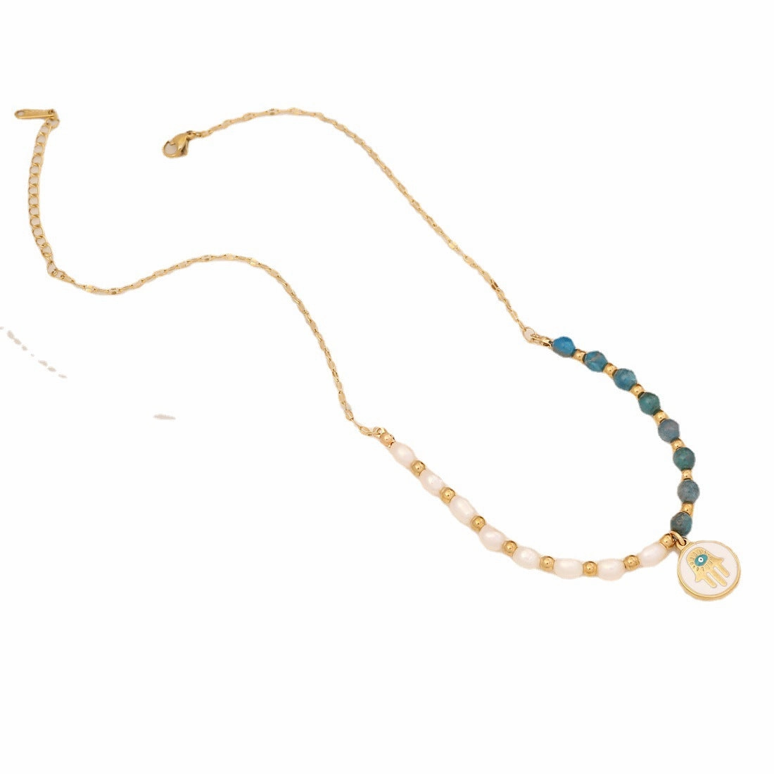 Wholesale Natural Stone Personality Palm Pendant Pearl Stainless Steel Bracelet