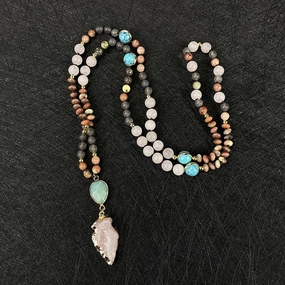 Wholesale Natural Stone Powder Quartz Arrow String Necklace