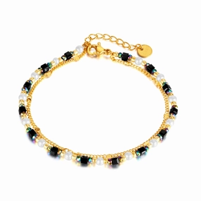 Wholesale Natural Stone Rubber Beads Stainless Steel Double Layer Stacking Bracelets