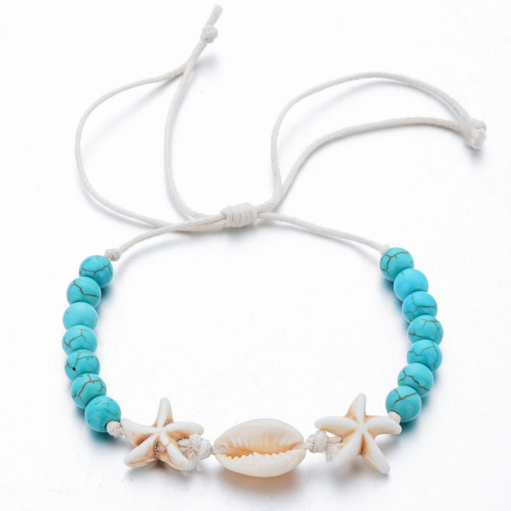 Wholesale Natural Stone Shells Handwoven Adjustable Wax Rope Bracelet