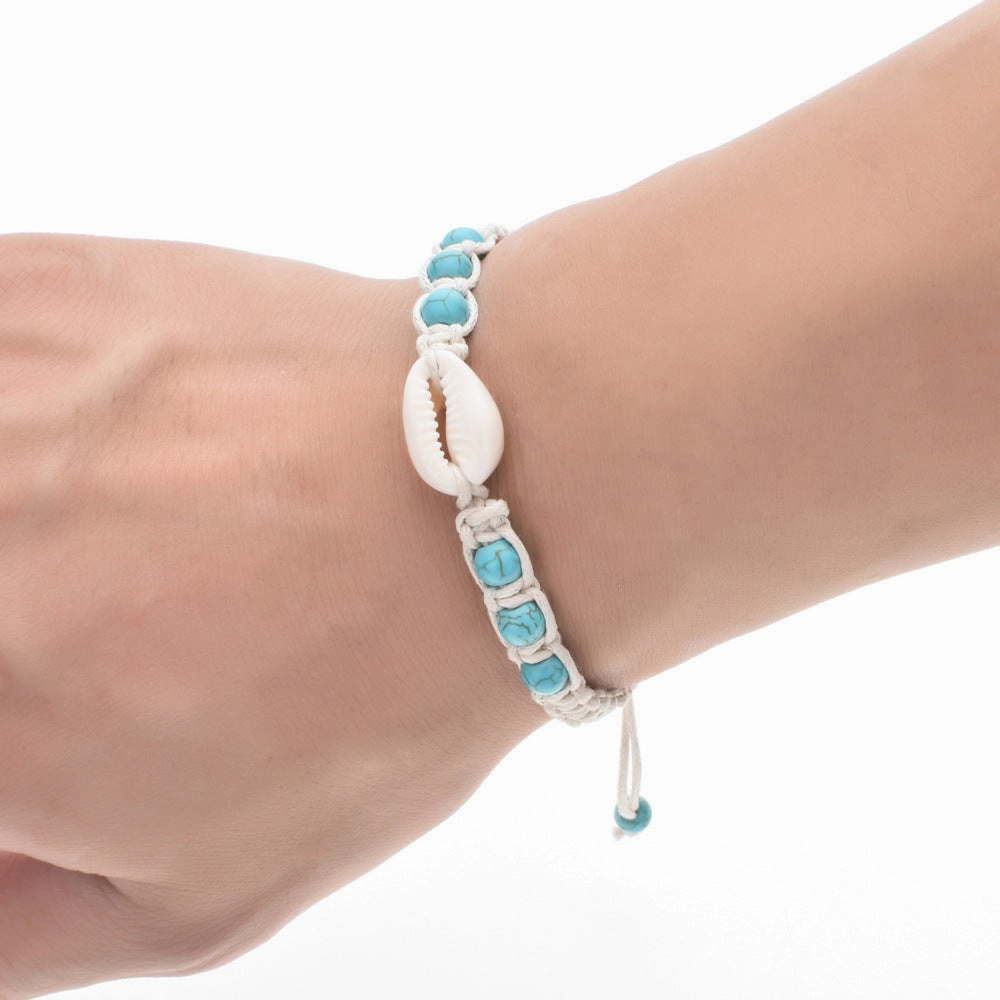 Wholesale Natural Stone Shells Handwoven Adjustable Wax Rope Bracelet