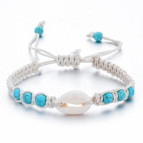 Wholesale Natural Stone Shells Handwoven Adjustable Wax Rope Bracelet