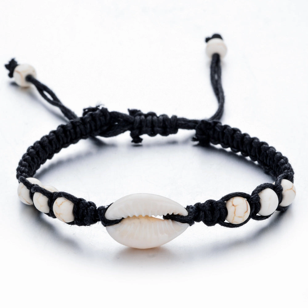 Wholesale Natural Stone Shells Handwoven Adjustable Wax Rope Bracelet