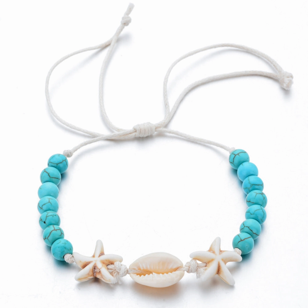 Wholesale Natural Stone Shells Handwoven Adjustable Wax Rope Bracelet