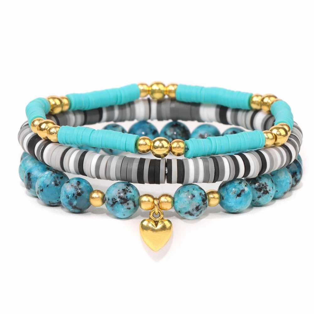 Wholesale Natural Stone Soft Pottery Beads Three-Piece Elastic Cord Bracelet